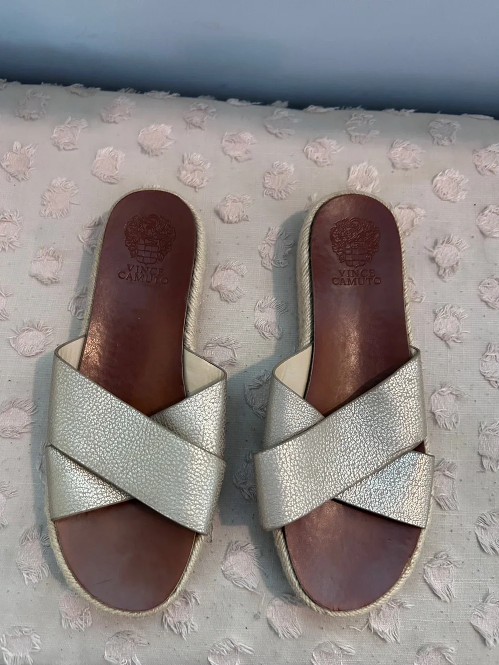 Vince Camuto Silver Metallic Cross-Strap Slide Espadrille Sandals